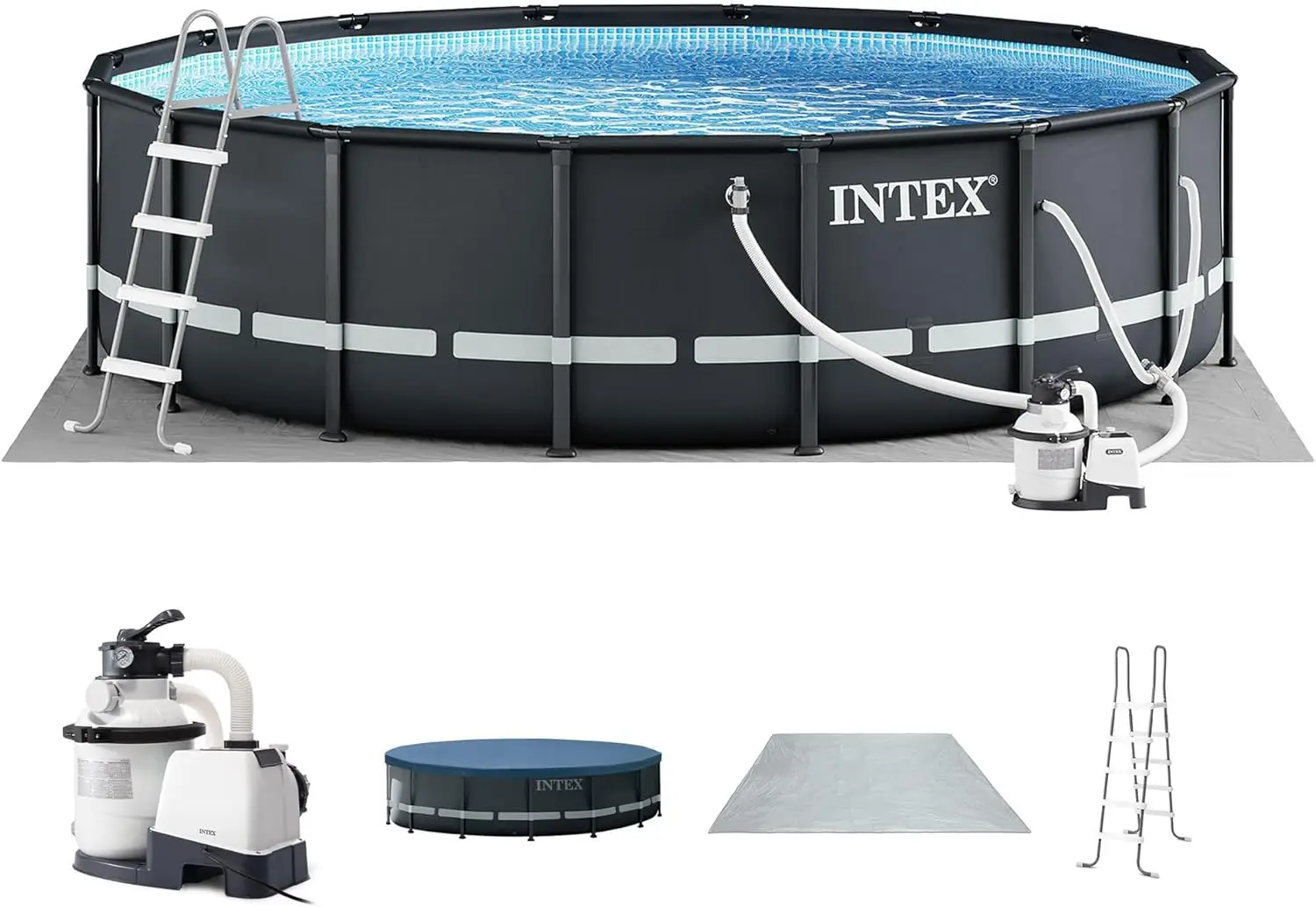 26325EH Ultra XTR Deluxe Above Ground Swimming Pool Set: 16ft x 48in – Includes 1500 GPH Cartridge Sand Filter Pump – SuperTough Puncture Resistant – Rust Resistant – Easy to Assemble