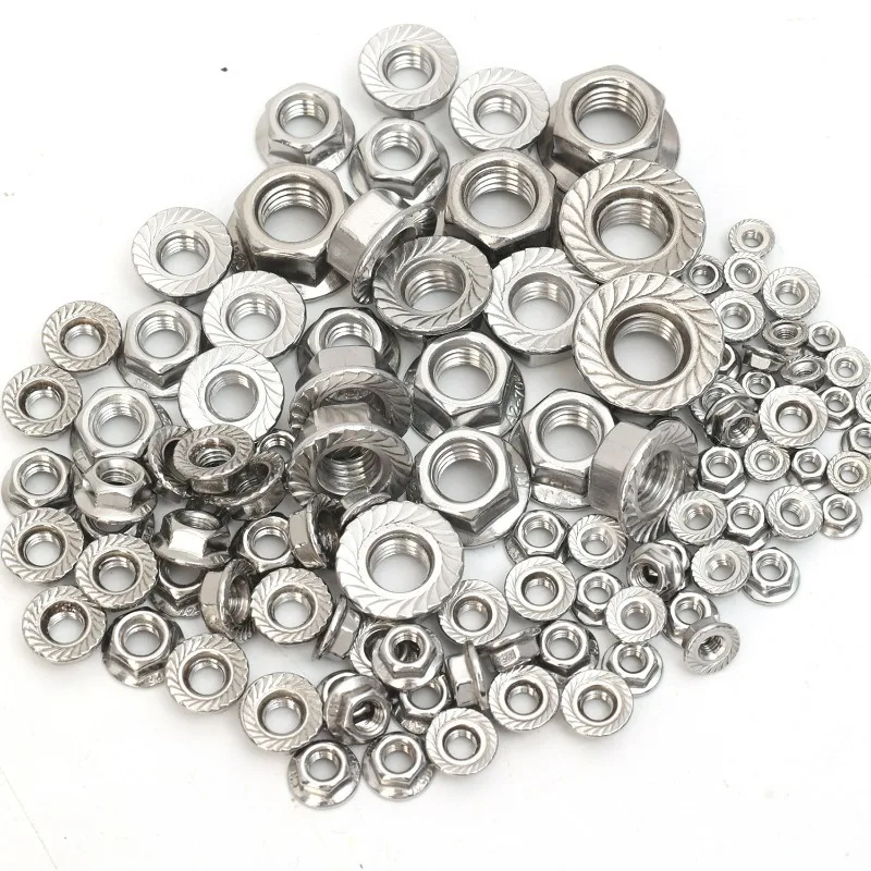 Porca de bloqueio de flange porca de aço inoxidável cabeça hexagonal serrilhada spinlock aperto porcas de bloqueio ferragem m3 m4 m5 m6 m8 m10 m12