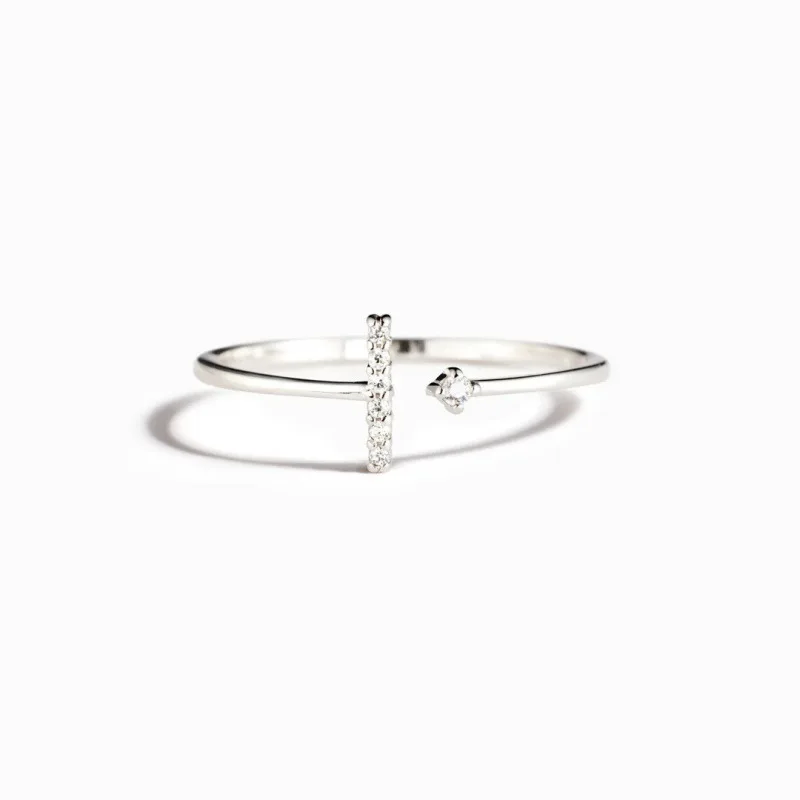 Minimalist T Shape Zirconia Open Ring American Style Ring for Women Light Luxury Stackable Jewelry Wholesale