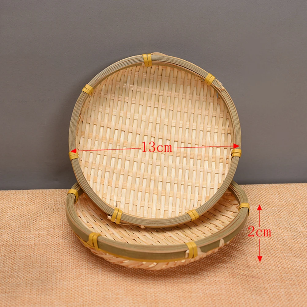 

Handmade Woven Bamboo Storage Baskets Round Draining Veggie Tray Lid Rattan Basket EcoFriendly Kitchen Picnic Party