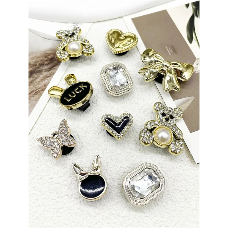

10PCS ABS Shoe Charms Bow Rhinestone Accessories For Clogs Bear Pearl Buckle Decorations Diy Women Lovely Garden Shoes Decor