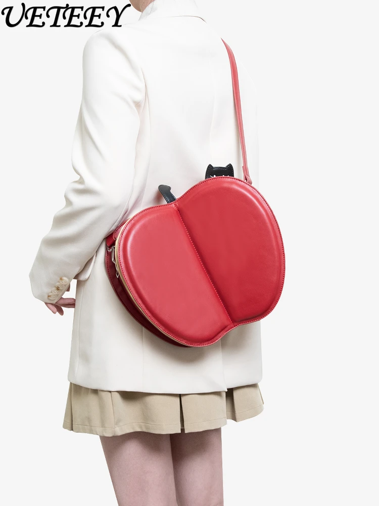 Original Embroidered Cat Versatile Backpack Crossbody Bag Sweet Cute Girls Personality Creative Soft Adorable Backpacks