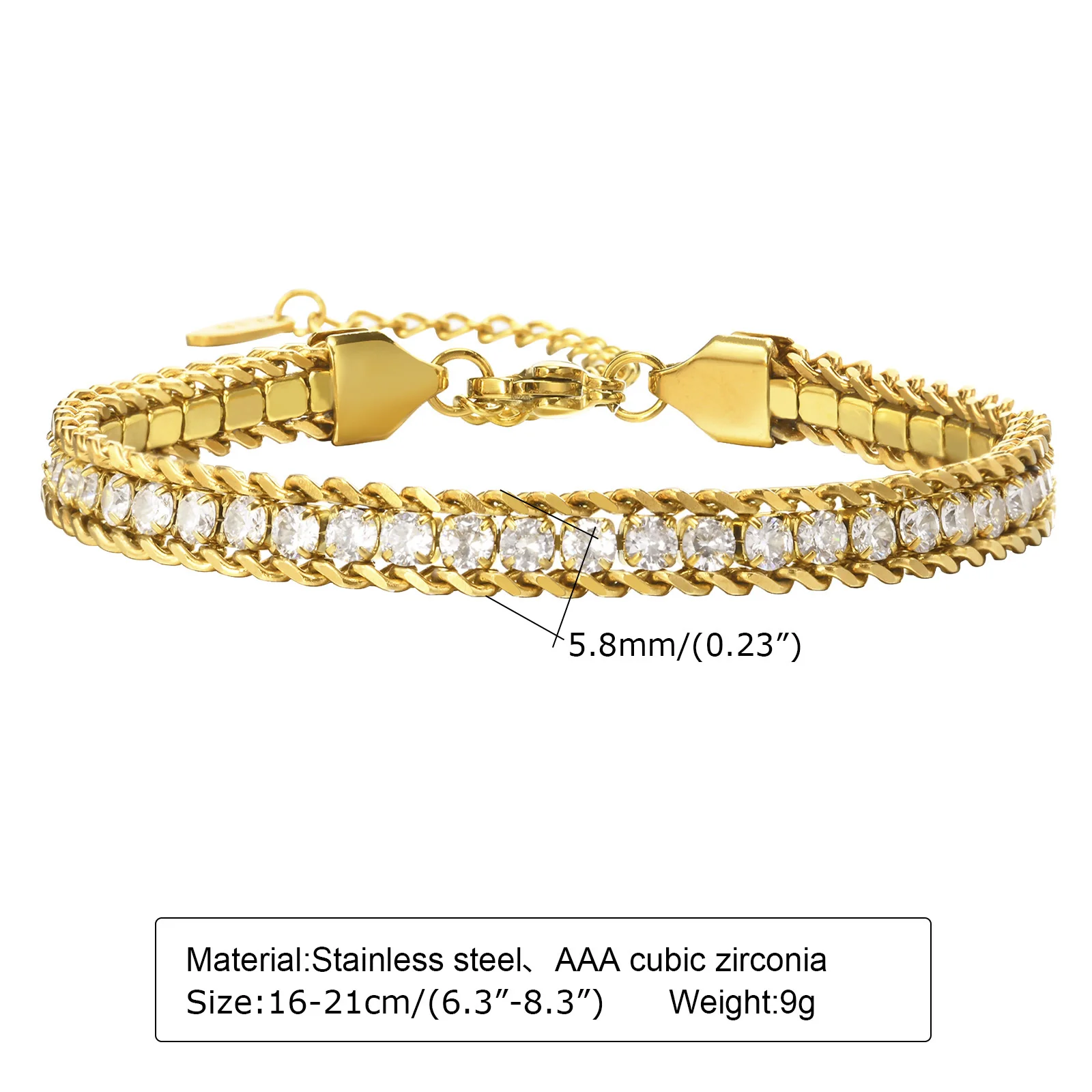 Fashion Bling CZ Stone Bracelets for Women, Gold Plated Stainless Steel Beads Chain Bracelet, Dainty Holiday Jewelry Gift To Her