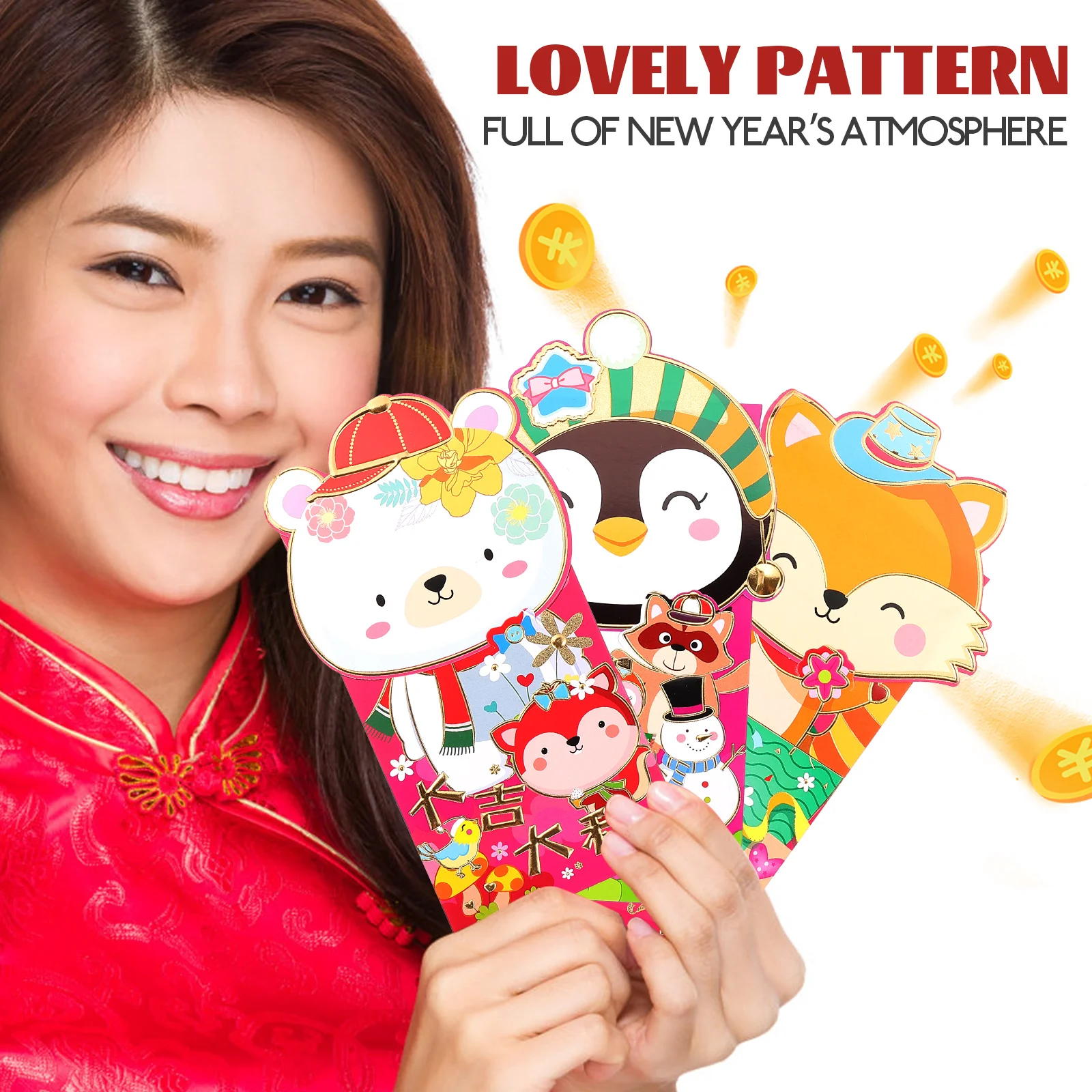 

12 Pcs Cartoon Red Envelope Bag Lucky Money Pocket Occasion Party Chinese New Year Pockets Cash Envelopes Packets