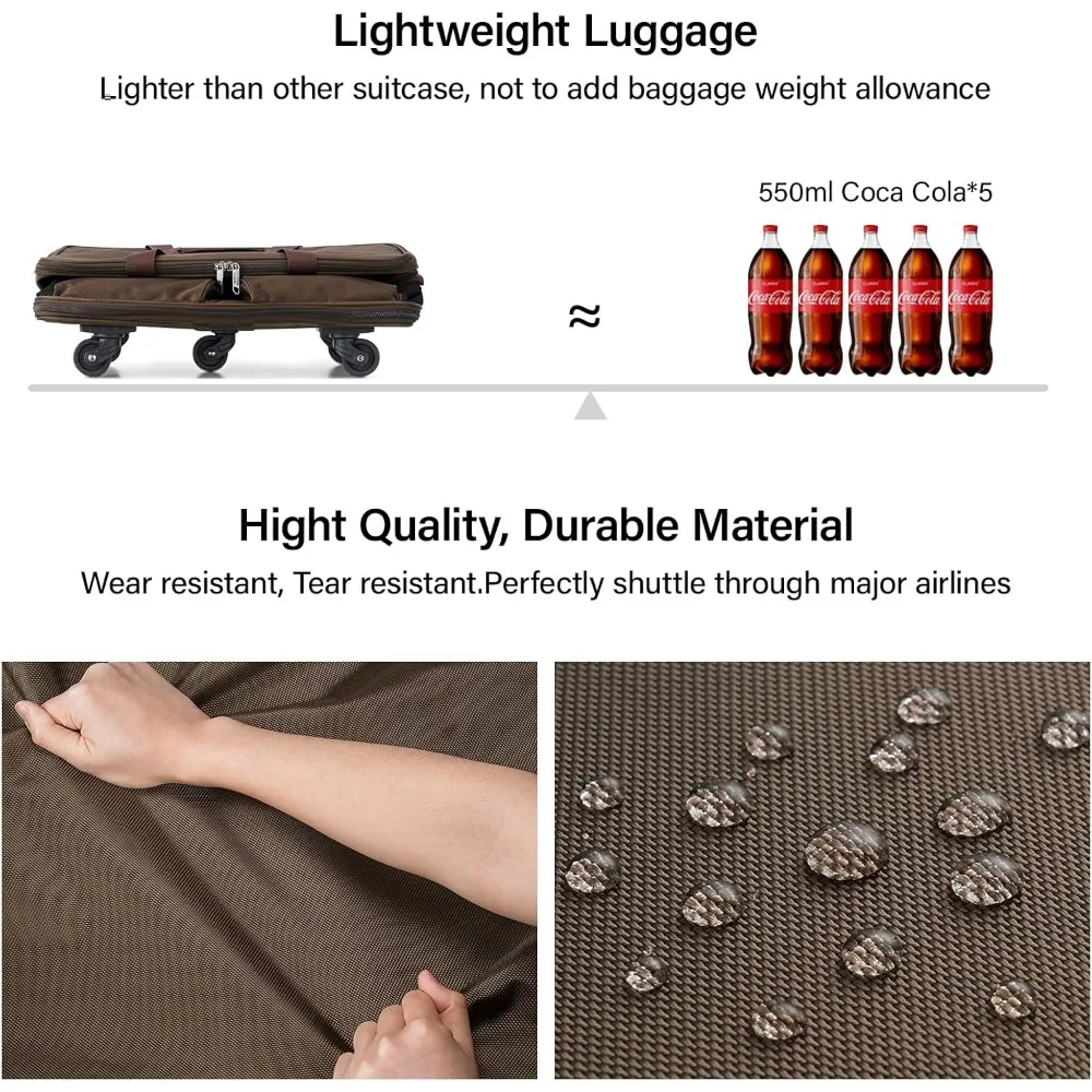 Expandable Collapsible Suitcase with Wheels for Men and Women - Lightweight Rolling Travel Bag, Duffel, and Garment Tote Bag for