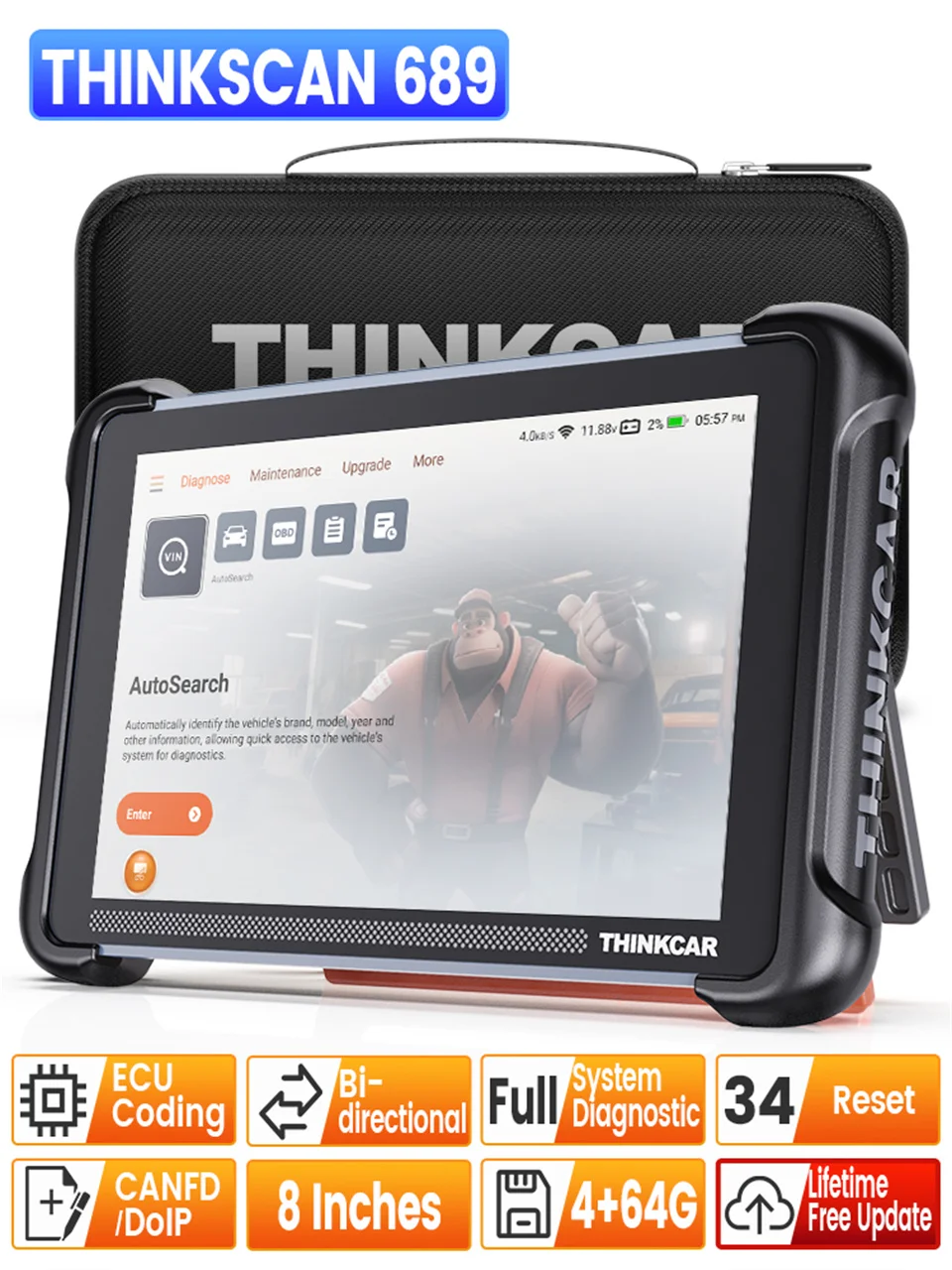 THINKCAR Thinkscan 689 진단 도구, 평생 무료 업데이트, OBD2 스캐너, 지지대 ECU 코딩, 양방향 제어, CANFD DOIP 