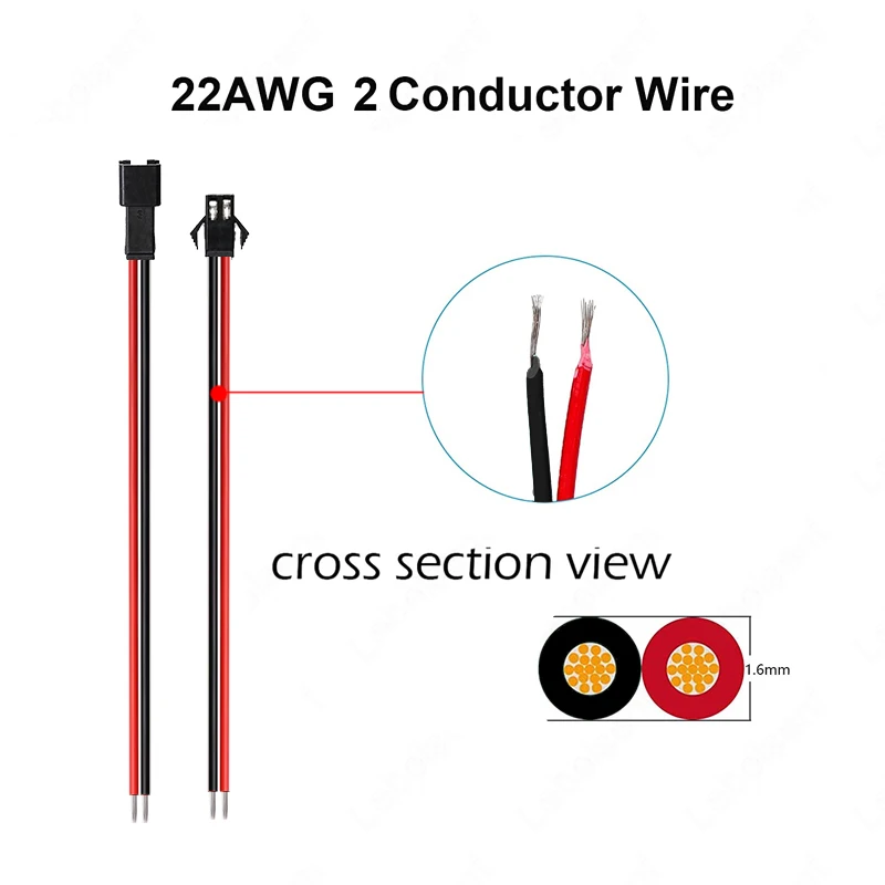 JST SM Plug 2-Pin Male and Female Docking Wire Extension Wire 1 to 2 Splitter Wire AGW22 LED Connector Adapter Electrical Cable