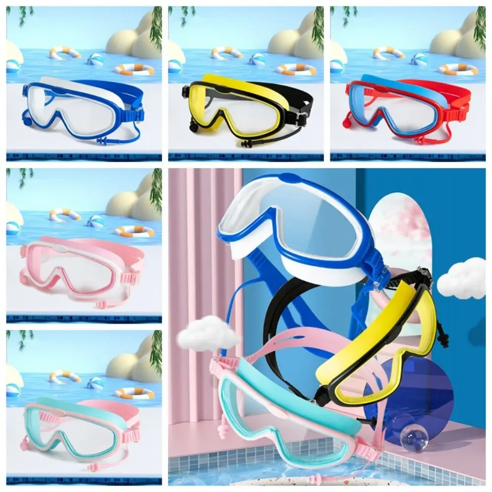 Lunettes de natation à grande monture, Anti-buée, vue large, avec bouchons d'oreilles, transparentes, pour plongée, piscine