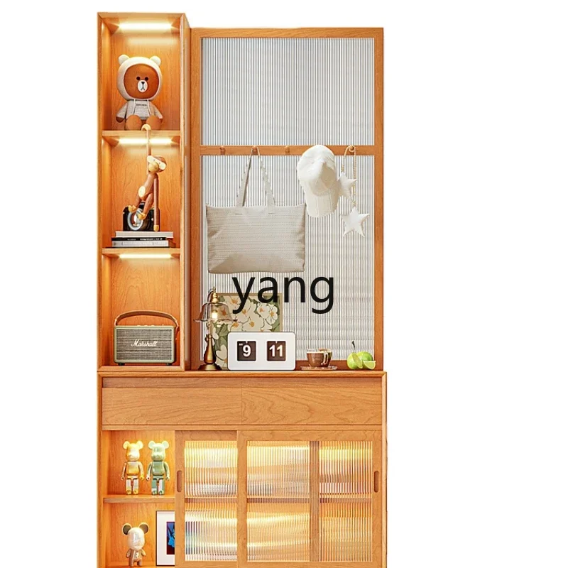 YJQ solid wood partition cabinet living room glass screen entrance entrance log door hall wine cabinet