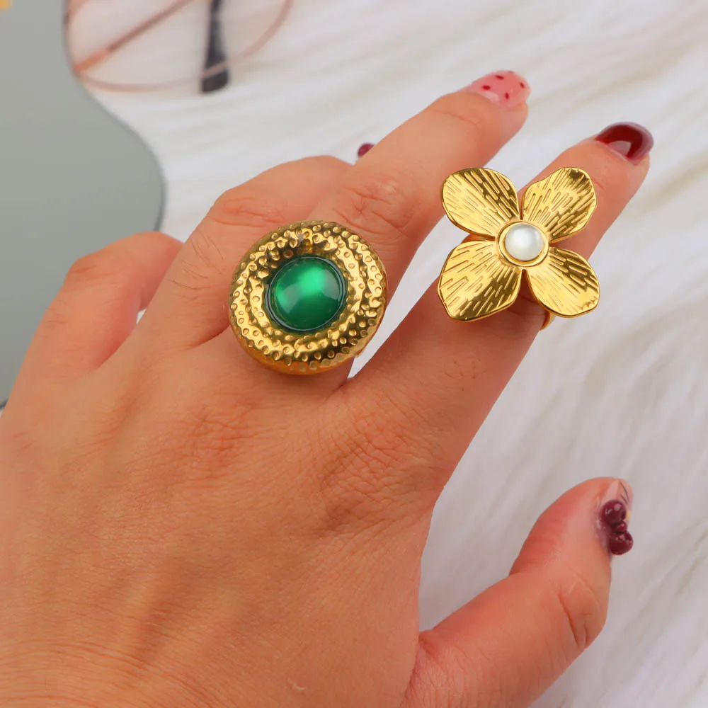 10Pcs/Lot Fashion Stainless Steel Large Flower Men Women Open Rings Daily Party Jewelry Gifts Randomly Shipped