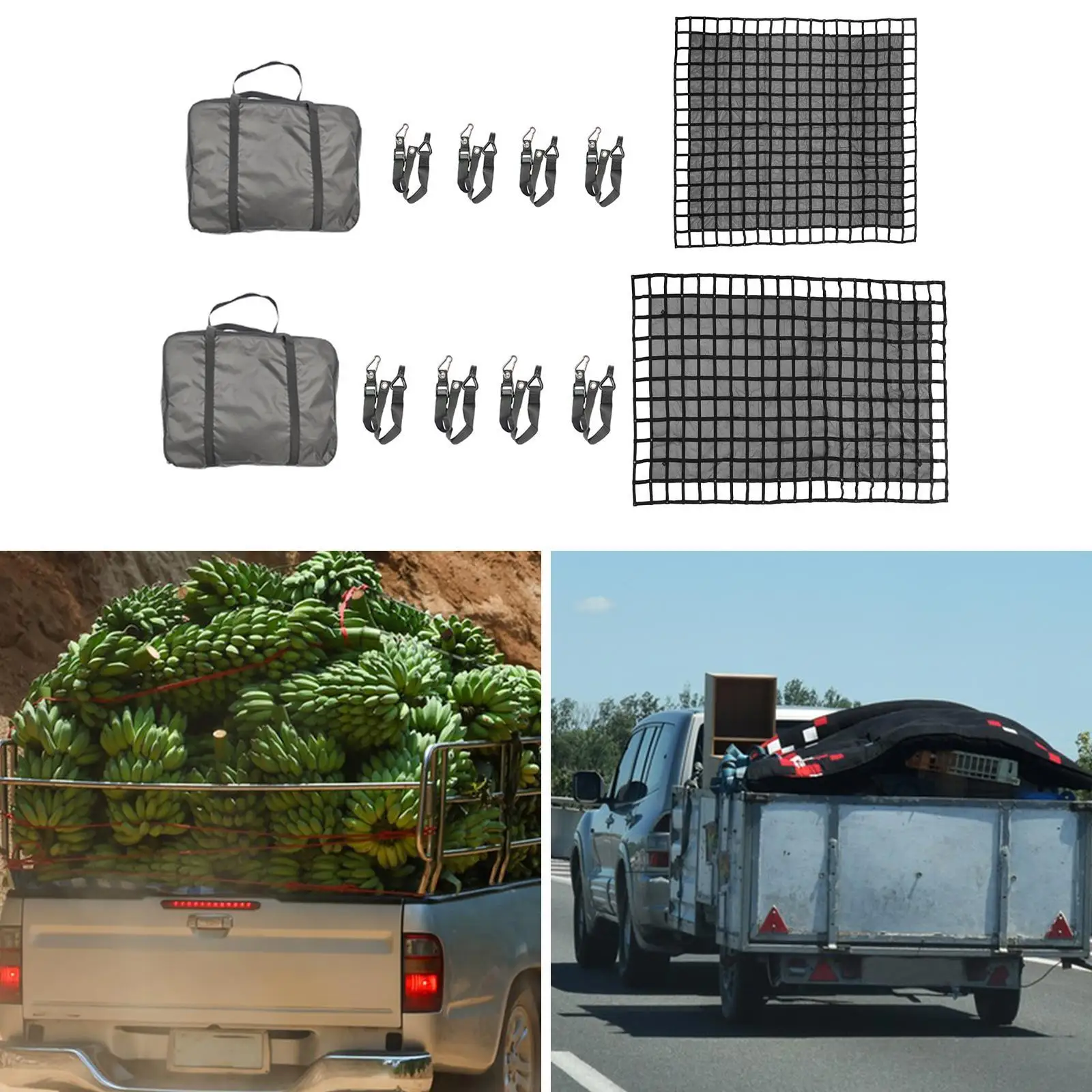 Generic Cargo Net Accessories 4 Hook Ropes Sturdy Black Truck Bed Net Mesh Organizer for SUV Daily Light Loads of Trucks