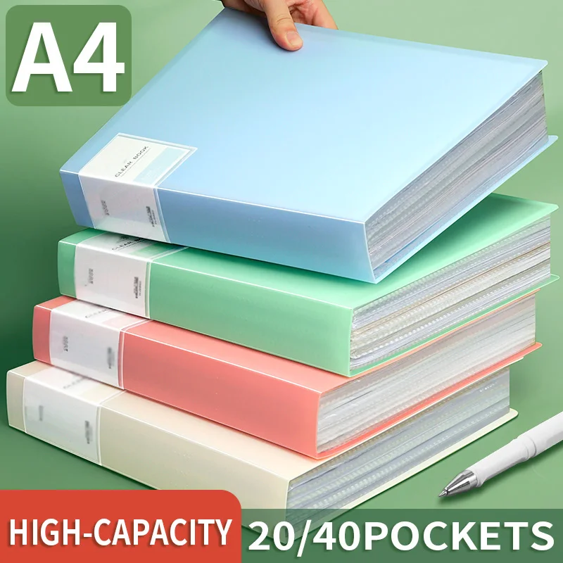 HUAJIE 1PCS A4 Clear Display Book, 20/40 Pockets Transparent Document Folder, Photo Album Binder for Office, School, Study