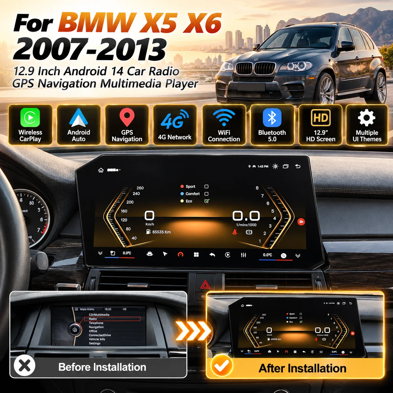 For BMW X5 X6 2007-2013 12.9