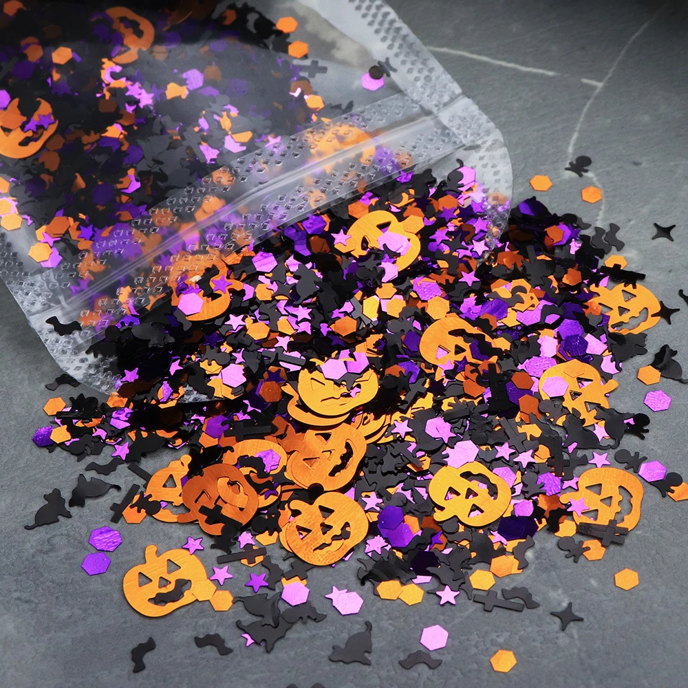 5g Halloween Sequins Epoxy Resin Mold Filling Pumpkin Cat Bat Hexagon Star Glitter Paillettes Halloween Gifts DIY Jewelry Making