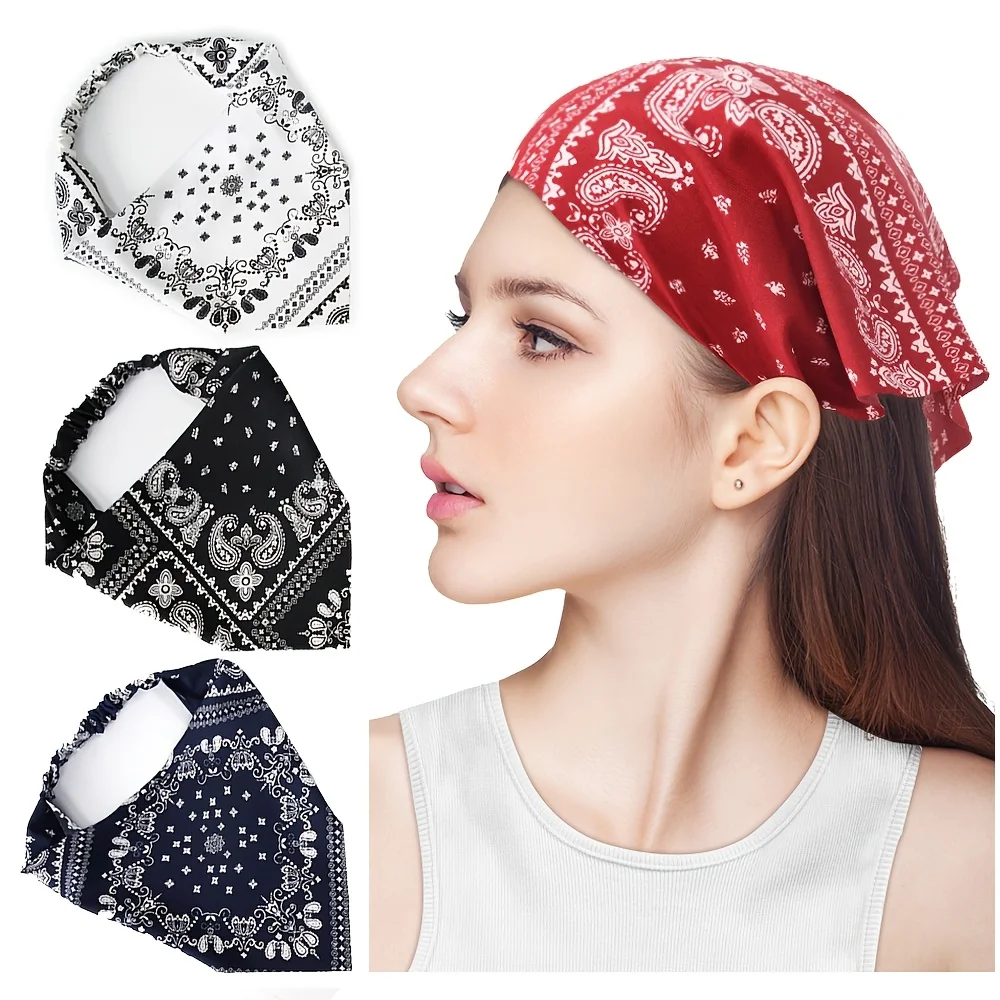 4 pieces of cashew flower triangle headband, unisex chiffon hip-hop versatile elastic headscarf