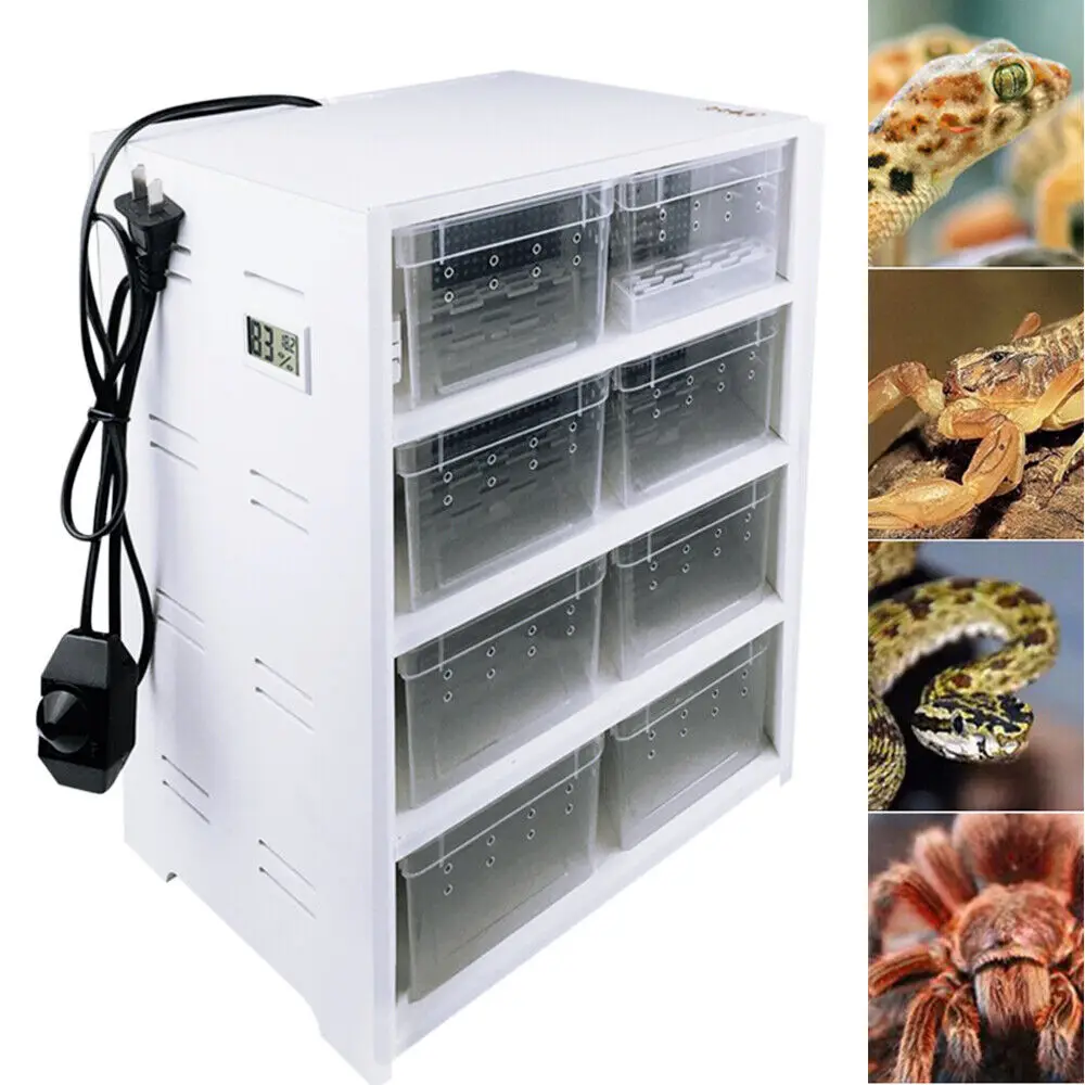 8 Grid Reptile Cage Pet Terrarium Feeding Tank Lizard Turtle Insect Breeding Box Large Pet Case With Heating Pad Cabin