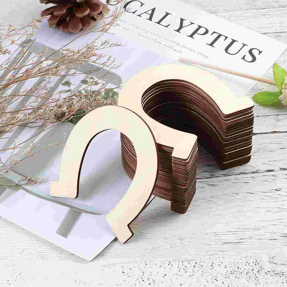 Healifty 24 Uds DIY madera grande sin pintar corte herradura recortes de madera sin terminar herradura Chip Natural para o