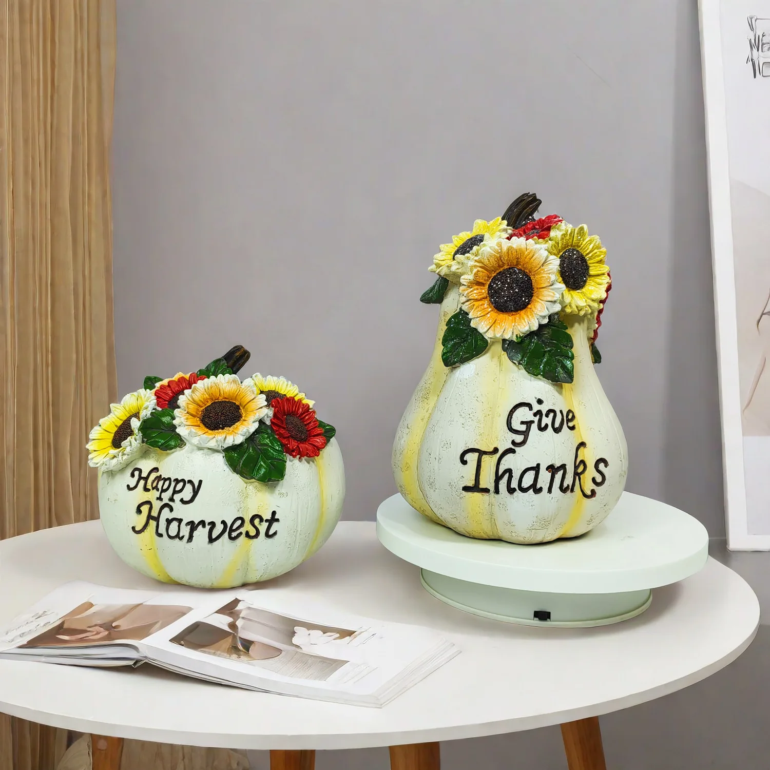 

Thanksgiving Decorations Resin Sunflower Pumpkin Model Statue Fall Harvest Festival Home Party Decor Kitchen Tabletop Ornament