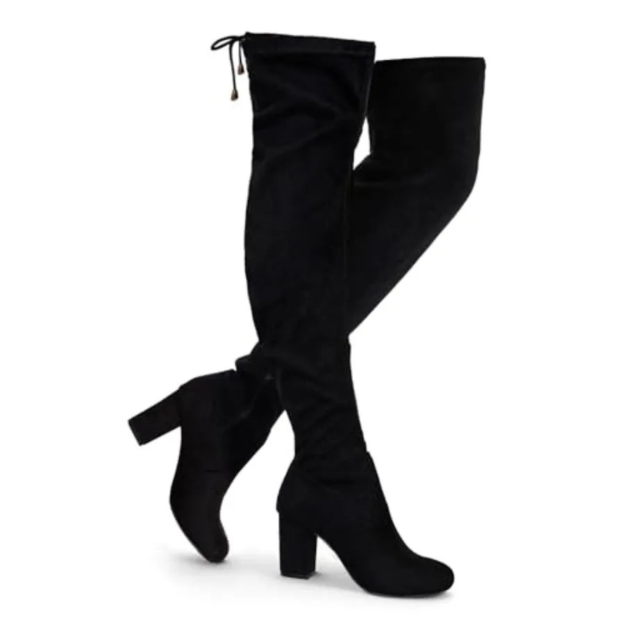 

Women's Over The Knee High Boots Suede Thigh High Boot 3 Inch Chunky Heels Zipper Adjustable Opening Shoes