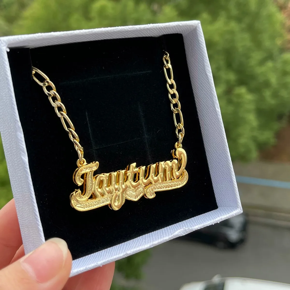 Imagem -02 - Duoying-colar de Placa de Identificação Personalizada para Mulheres Colar 3d de Dupla Camada Personalizado Jóias Banhado a Ouro Meu Nome