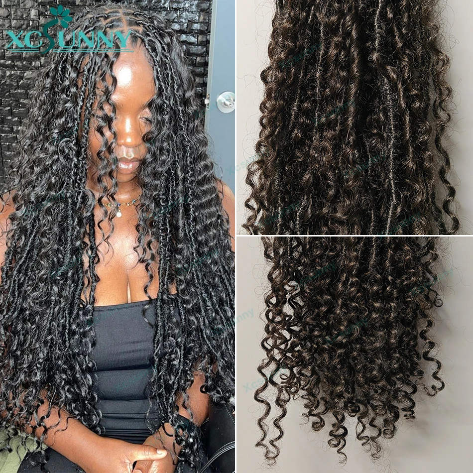 Crochet Boho Dreadlocks Hair Extensions Human Curls With Curly Ends Pre-looped Crochet Hair Human Hair 120Strands For Full Head