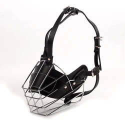 Bozal anti-mordidas para perro ajustable transpirable cuero y metal