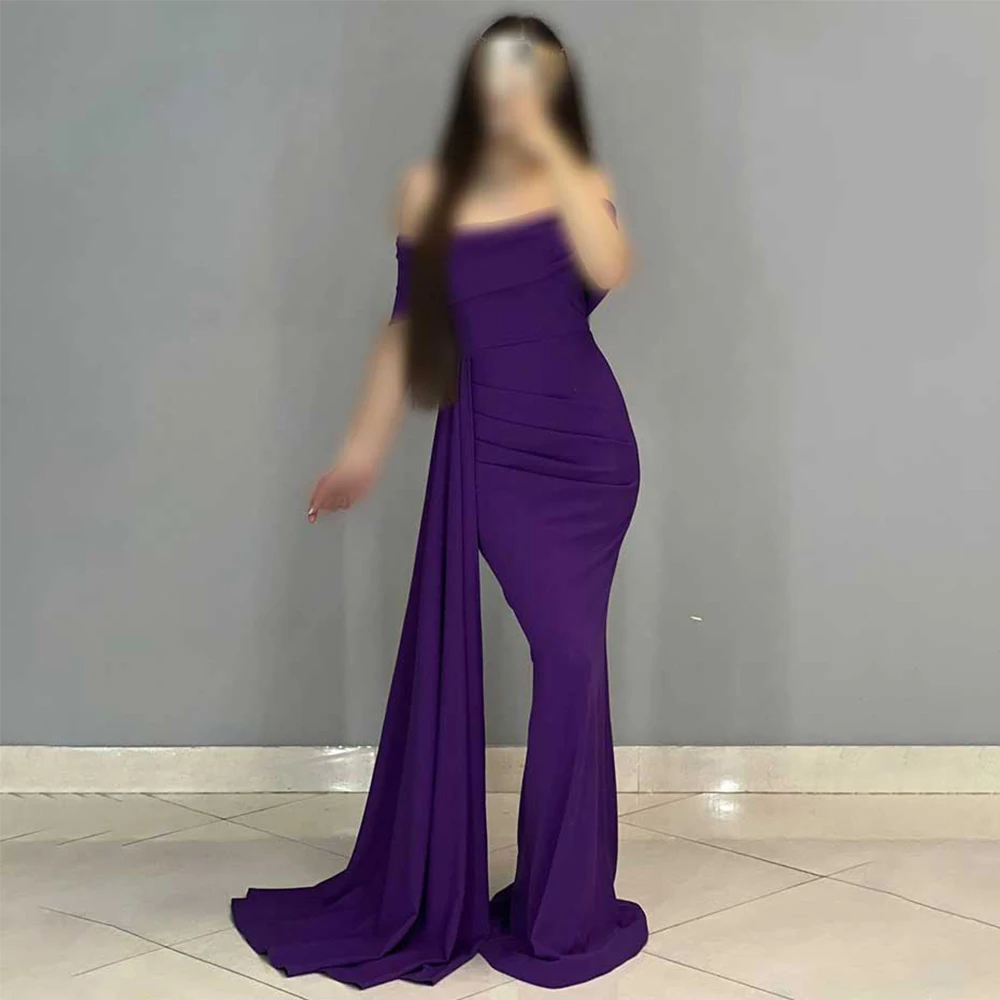 

Fashion Formal Evening Dresses For Women Off The Shoulder Zipper Prom Dress Jersey Mermaid Sweep Train Customized Robe De Soiree