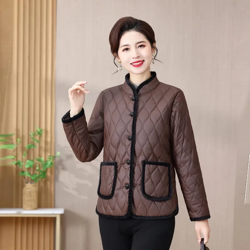 Added Plush Autumn Winter Jacket Middle-Aged Elderly Women's Cotton Coat 2024 NEW Fashion Warm Small Cotton Outerwear Tops