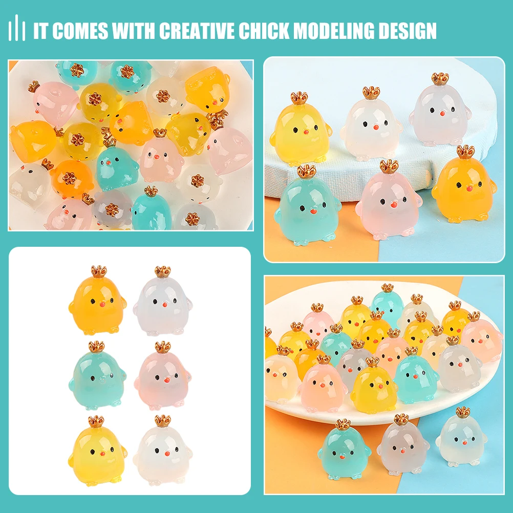 

12pcs Mini Resin Luminous Chick Glow In Dark Garden Lawn Desktop Micro Landscape Decor Tiny Chicken Ornament For Home Office
