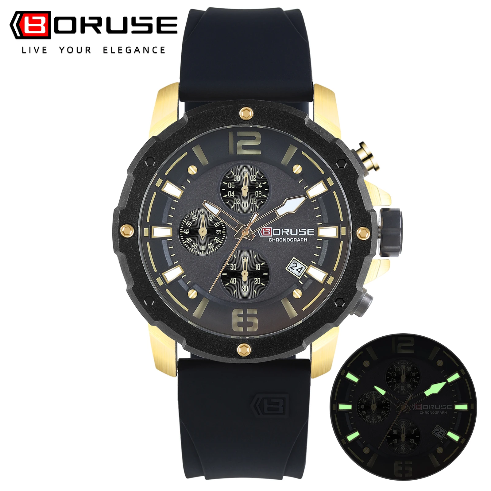 BORUSE Top Brand Luxury Silicone Watch Watches for Men Casual Sports Waterproof Luminous Clock Relogio Masculino+BOX