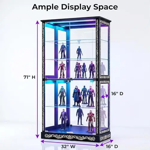 71" Tall Glass Door Display Cabinet (1, Black) view 3