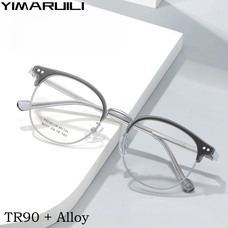 

YIMARUILI 2024 New ultra-light Trend TR90 Alloy Eyewear Retro Round Optical Prescription Men's and Women's Eyeglasses Frame 8037