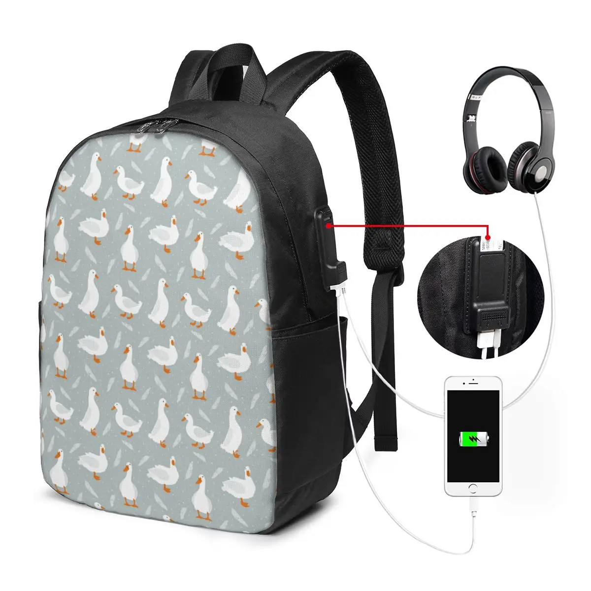 Nordic Style White Goose Pattern Backpack Travel Notebook Bag Computer College Student School Bag Laptop Shoulder Bags Men Women
