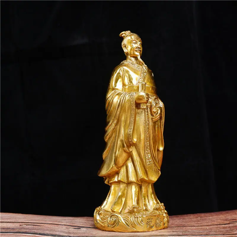 Brass Copper Fan Qian Statue Wen God of Wealth Standing Shang Sheng Home Living Room Decorations Opening Desktop Decoration