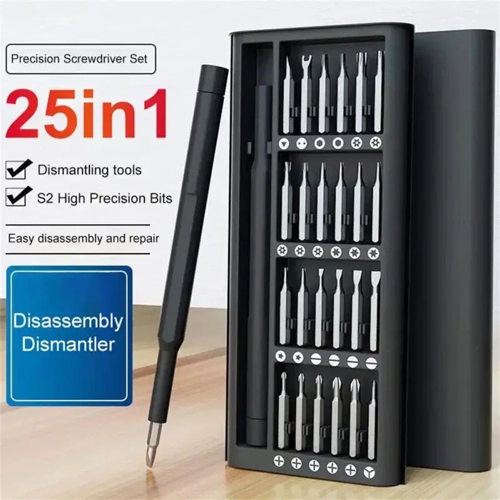 25-in-1-Set mit 24-teiligem magnetischem Präzisions-Schraubendreher-Set, Mini-Taschen-Schraubendreher-Set, kleines Reparaturset für Mobiltelefone/PCs/Kameras