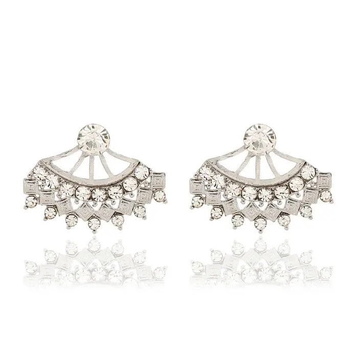 Crystal Fan Shape Detachable Studs Earrings for Women Rhinestones Ear Jacket Earrings Gift Double side