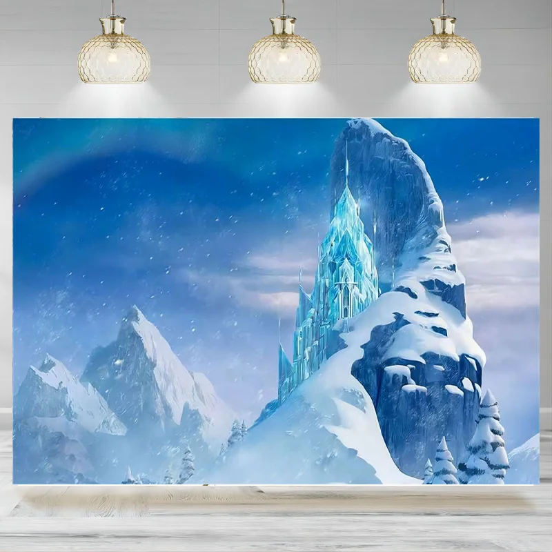 

Winter Backdrop Snow Mountain Blue Crystal Castle Photography Background Themed Party Photo Banner