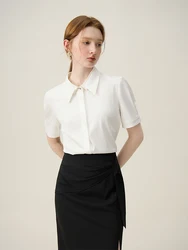 FSLE White Chiffon Short Sleeved Shirt For Women 2024 Summer New Female Versatile T-Shirt Office Lady Top 24FS12143