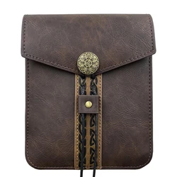 Medieval Faux Leather Belt Bag, Brown Portable Side Pack Pouch Waist Bag