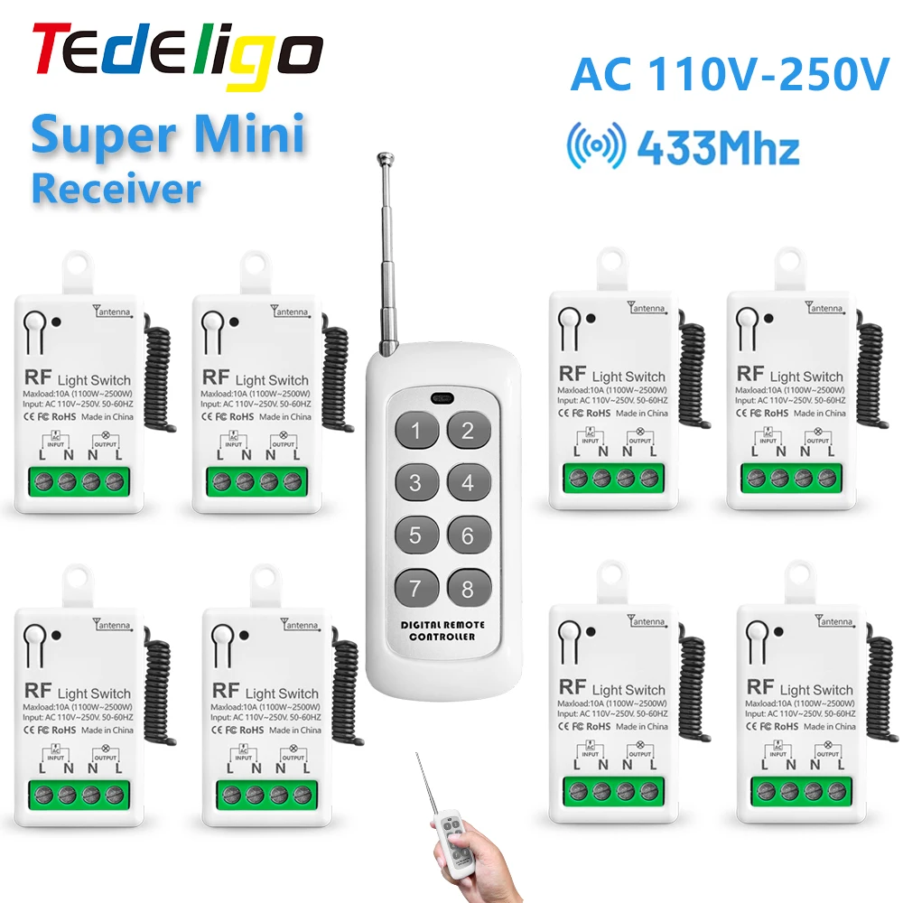 

433MHz Wireless Remote Control Light Switch 1CH 110V 220V Mini RF Relay Receiver with 1000m Transmitters for Home Led Lamp Fan