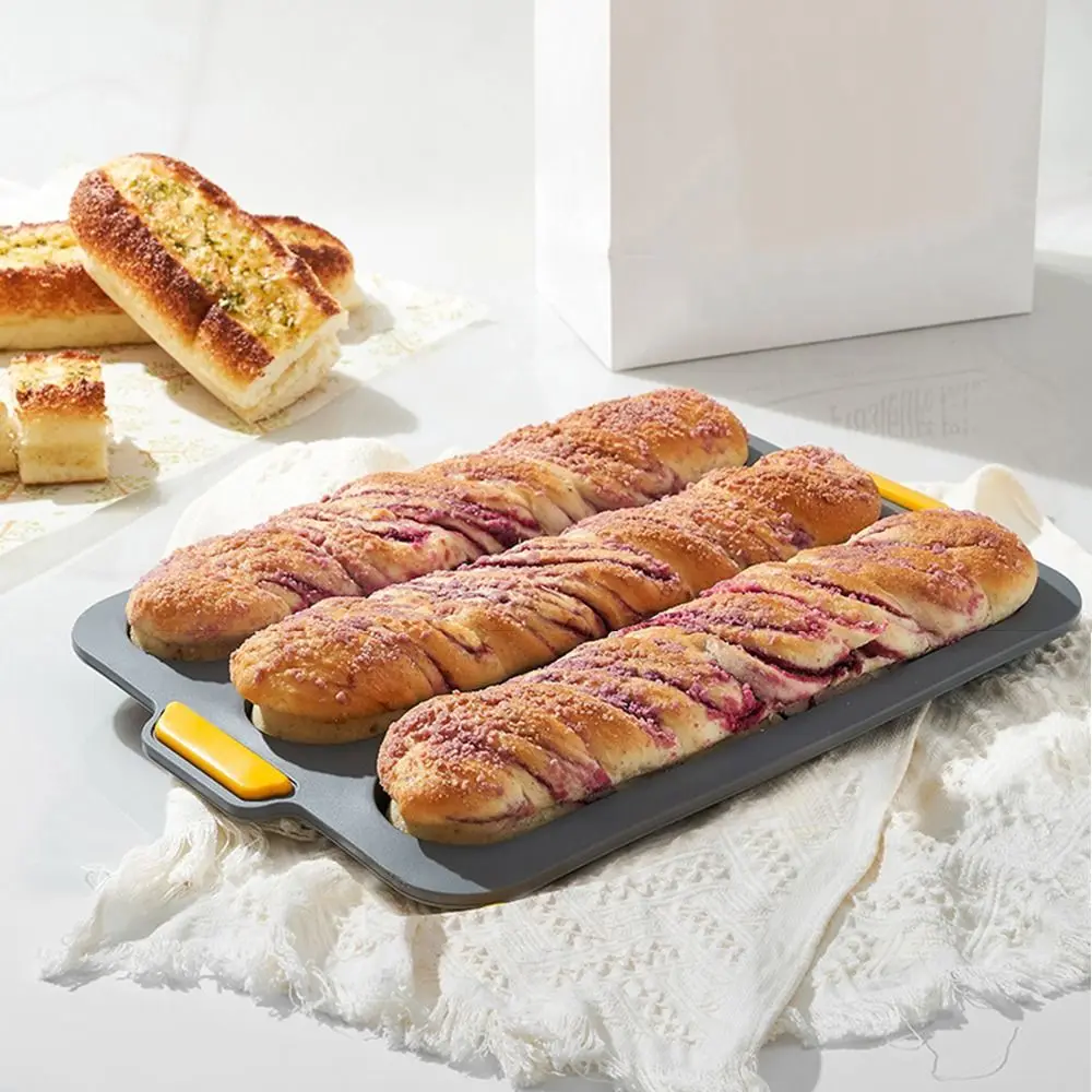 

3 Slot Long Stick Bread Baking Tray Non-stick Heat Resistant Perforated Bread Mold Easy Clean Easy To Release Baking Pan Tray