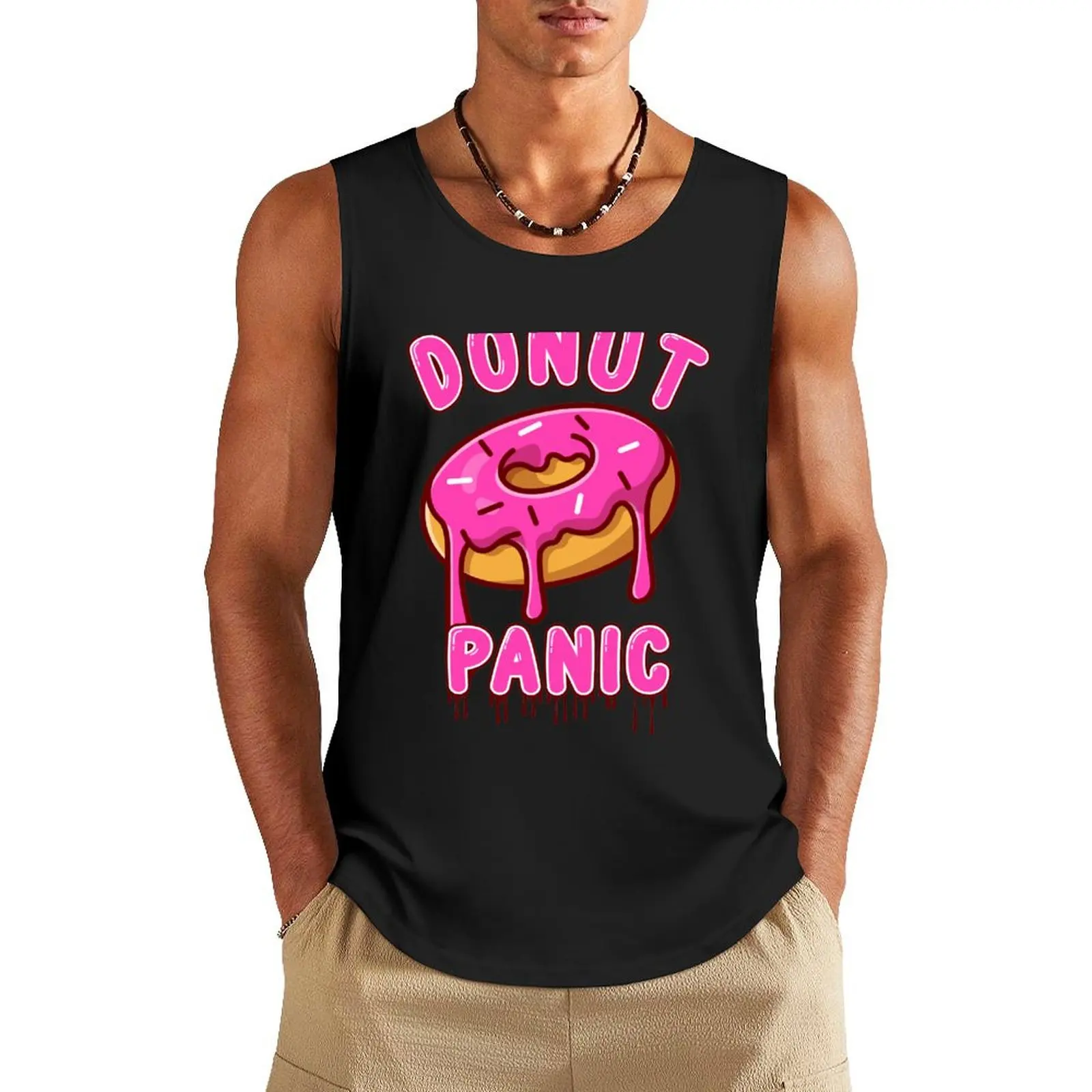 Donut Panic Strawberry Tank Top Body man bodybuilding men Men's fitness t-shirt