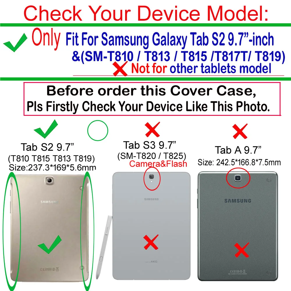 Auto Sleep/Wake Feature Cases With For Samsung Tablet Tab S2 9.7-inch SM-T810 T815 T813 T817T T819 Case Protective Stand Cover