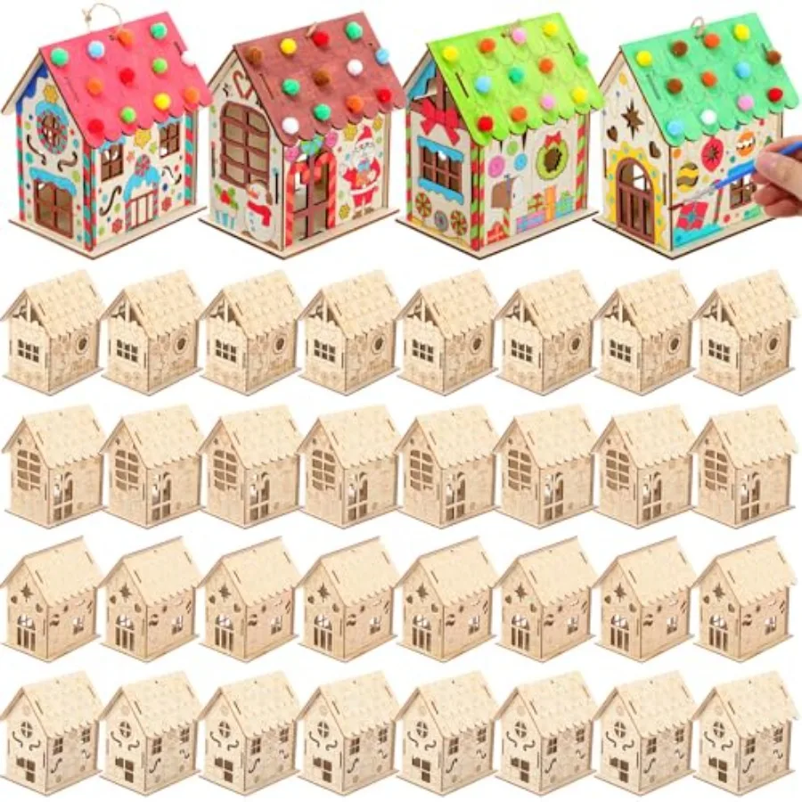 

Pcs Wood Gingerbread House Craft Kit for DIY Wooden Christmas Birdhouse Craft Kits Holiday Village Houses Make a Gingerbread Wo