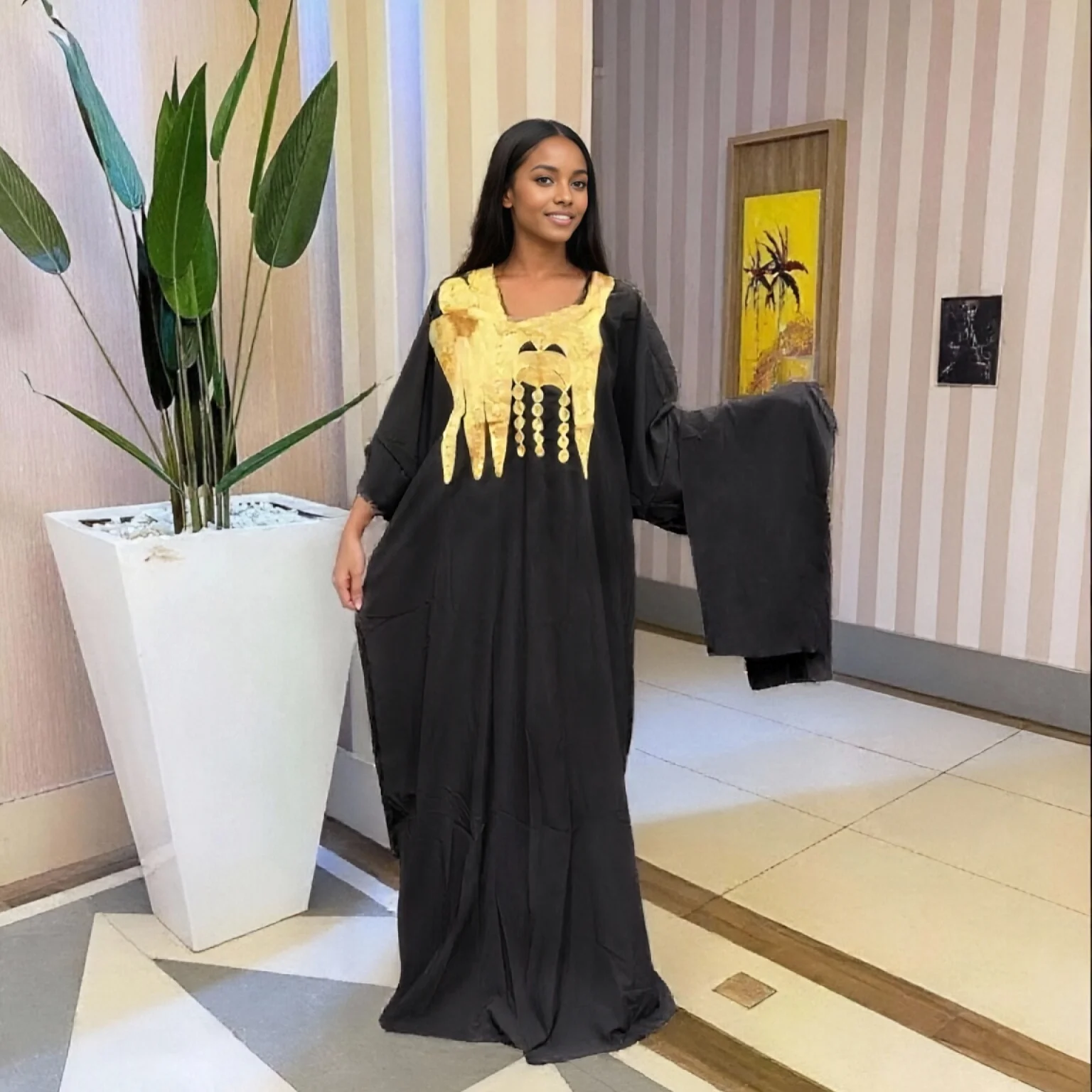 2025 صيف جديد موضة عادية مطرزة العرقية Bubu Dashiki الأفريقية مسلم الكبار السيدات فستان عباية فضفاضة