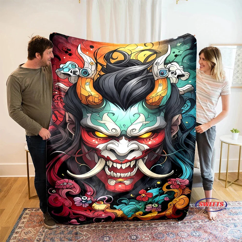 Classic Japanese Hannya Mask Flannel Blanket for Bed Bedroom Sofa Picnic, Warm Throw Blanket for Cover Outdoor Leisure Nap Gift