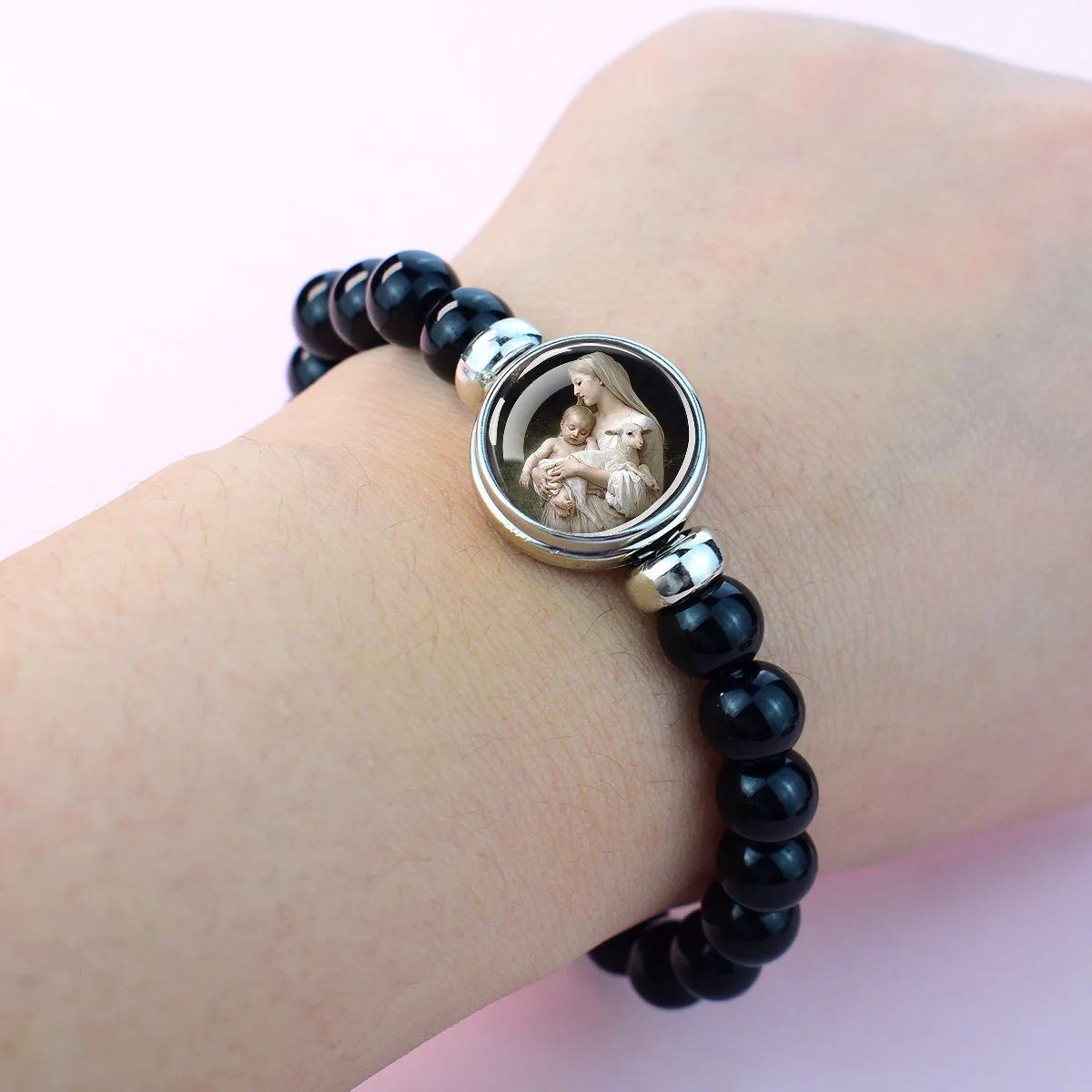 1PC Virgin Mary and Jesus Glass Bead Bracelet ，St Francis ,ST Paul ,St Anthony , Christian Bracelet Religion Jewelry