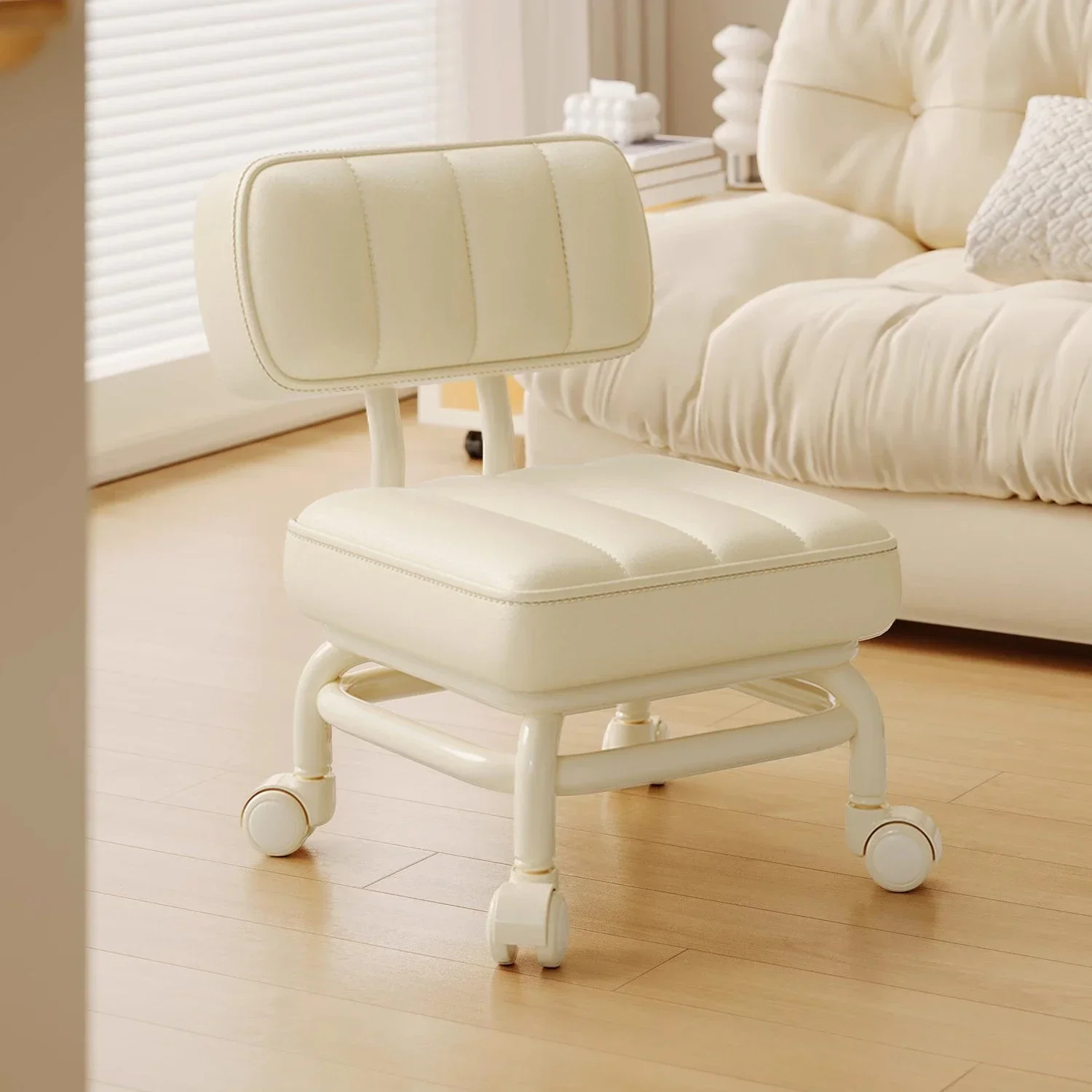 

Small Stool Backrest Universal Wheel Soft Stool Children's Sofa Coffee Table Small Chair Pulley Low Stool Portable Stool