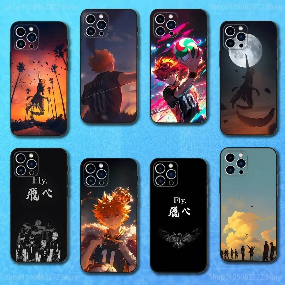 

H-Haikyuu Anime K-Karasuno Phone Case For iPhone 16,15,14,13,12,11 Plus,Pro Max,XS,X,XR,SE,Mini,8,7,Soft Silicone Black Cover