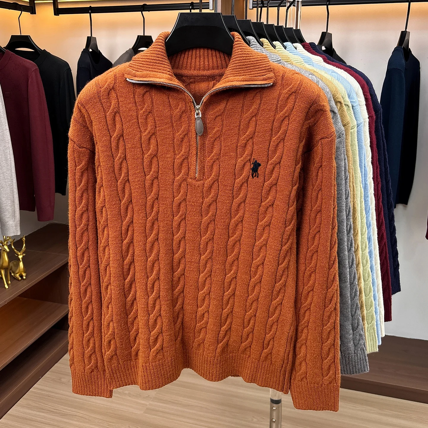 Mode Hochwertige Pullover Männer Luxusmarke Klassischer Stil Paul Pony Stickerei Winter Vintage Neue Dicke Warmwarmabdeckung Reißverschluss Kragen Stricken Sweater – Detail 23